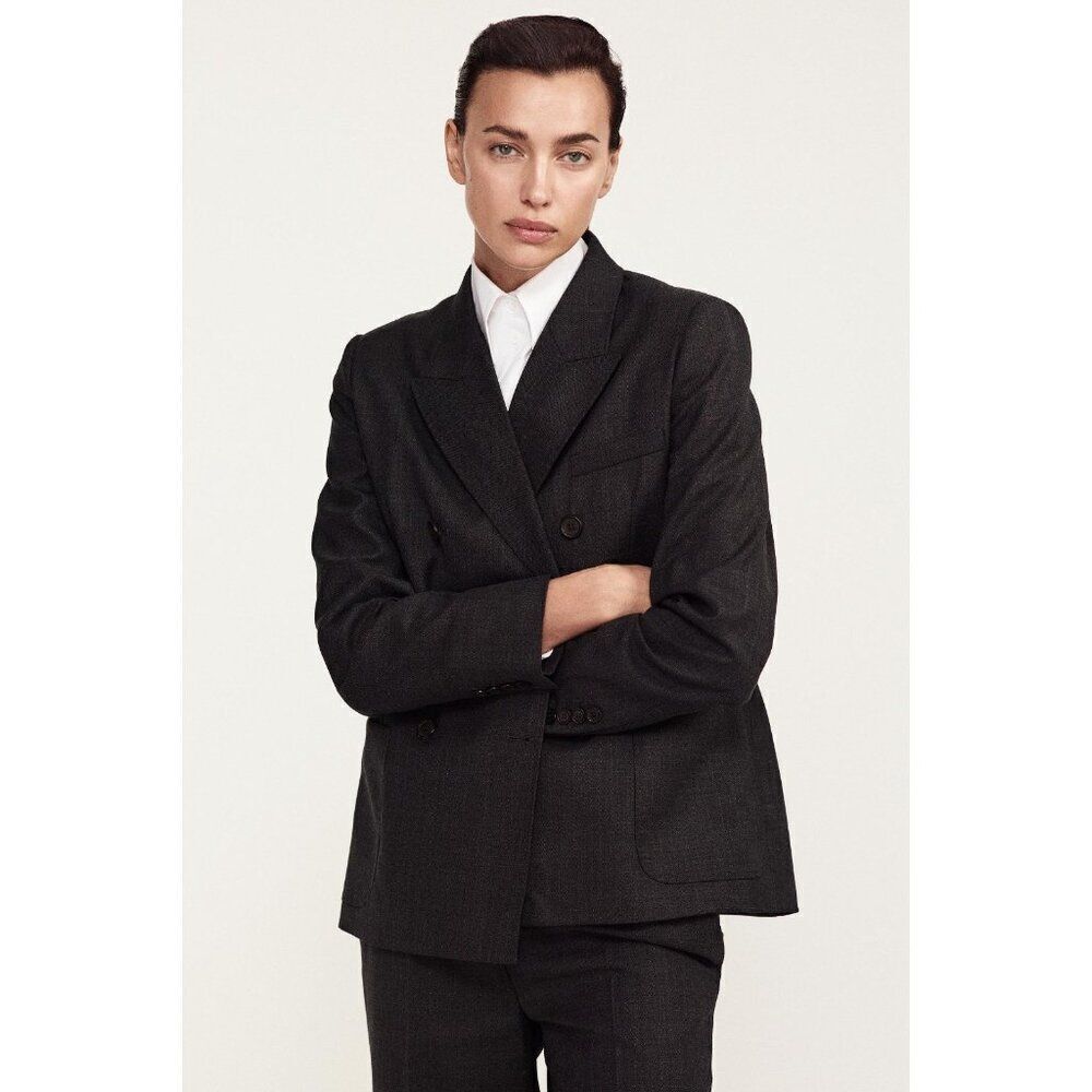 Zara Womens Blazer S Small Jacket Dark Gray Double Breasted Wool 9349/261 NWT